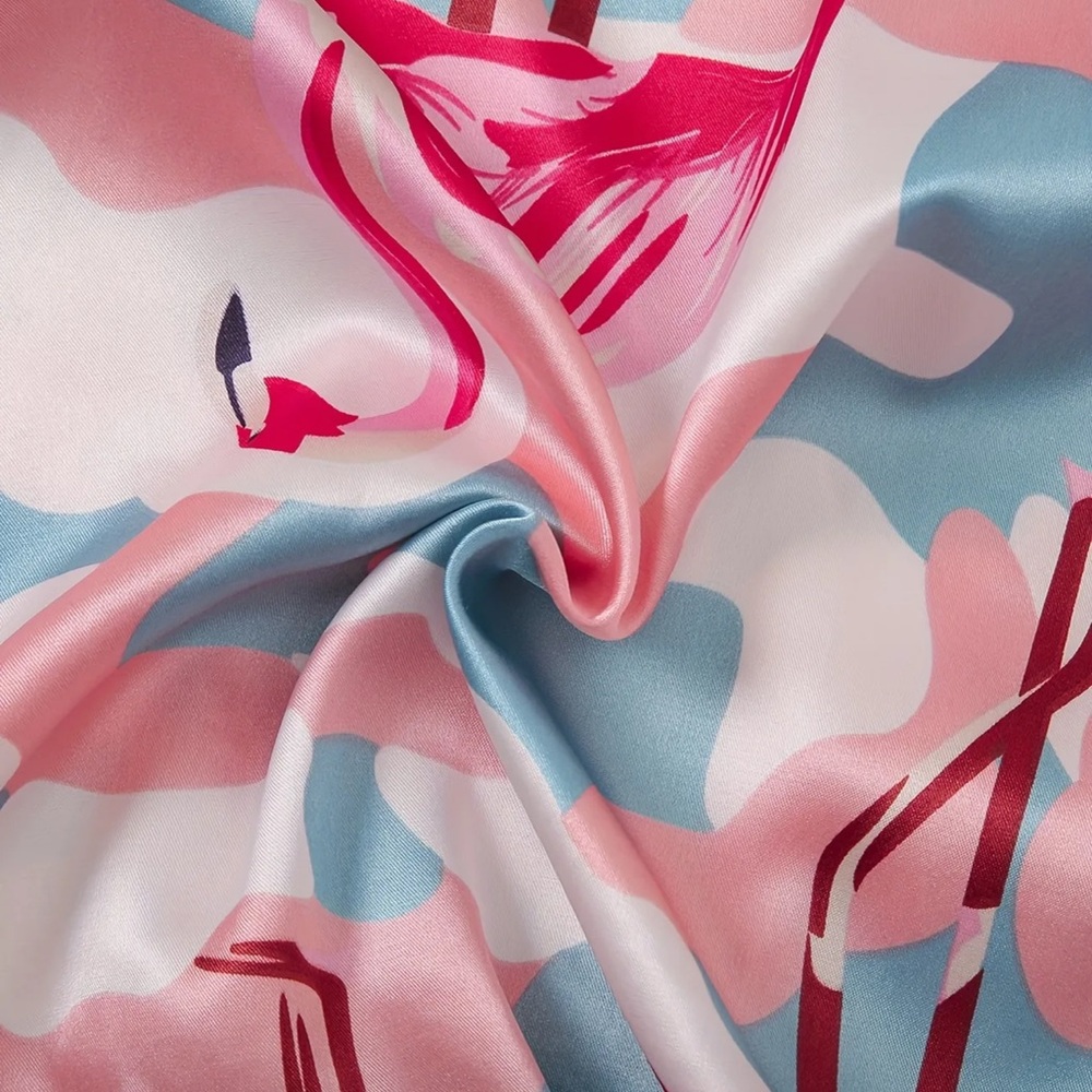 Camouflage Flamingo Pajamas Set Size Medium Pink & Blue Satin - Picture 5 of 5
